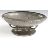 Arts and Crafts hammered Tudric pewter pedestal dish with loop supports, impressed 'Tudric 01349' to