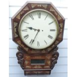 19thC drop dial wall clock, with 30cm painted Roman dial, twin fusee movement striking on a bell,