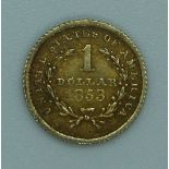 1853 gold U.S one dollar coin