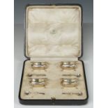 George VI Mappin & Webb cased set of four open salts with spoons, Birmingham 1940, width of case