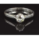 Art Deco platinum ring set with a diamond of approximately 0.4ct, size L, 2.5g