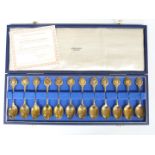 Cased set of 12 Roman hallmarked silver gilt spoons with certificate, weight 268g