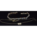 A 9ct gold bracelet set with topaz and diamonds and a 9ct gold necklace, 10.2g