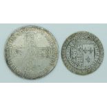 William III 1698 half crown F, together with a Charles II et Maria commemorative token