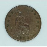 Queen Victoria 1861 halfpenny with Spink & Son receipt stating 'unknown pattern or proof for