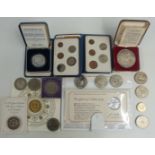 A collection of modern crowns and medallion coins to include a Churchill silver example, 58mm,