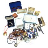 A collection of costume jewellery and watches including Skagen, Sekonda and Rotary watches, amber