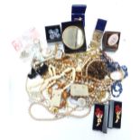 A collection of costume jewellery including Helsa watch, ivory necklace, beads, etc