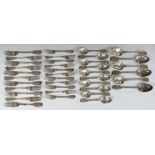 Victorian canteen of fiddle and thread pattern silver cutlery comprising six table spoons, London