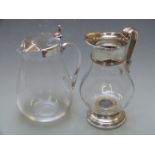 Christofle pedestal glass jug with plated mounts and one other unmarked example, probably
