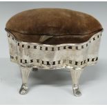 19thC Irish hallmarked silver pin cushion, raised on four feet, with harp and hibernia marks to