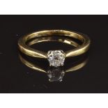 An 18ct gold ring set with a diamond of approximately 0.33ct, size Q, 3.6g