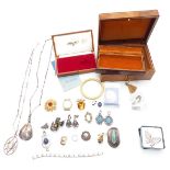 A collection of costume jewellery etc including Longines watch box, Smiths watch, Victorian and