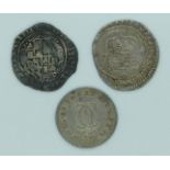 Charles I two pence (half groat) together with Charles II restoration period 1660-1714 half groat