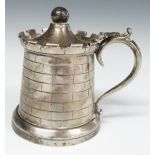 Victorian hallmarked silver novelty mustard formed as a castle, London 1891, maker Horace Woodward &