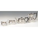 George V hallmarked silver four piece teaset with lobed lower bodies, Sheffield 1924, maker Viner'