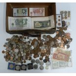 An amateur collection of world and UK coinage, 19thC onwards, some banknotes, some silver content,