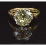 An 18ct gold ring set with a solitaire round cut diamond of approximately 2.18ct, size J, 2.4g