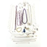 A collection of jewellery including silver, necklaces including amethyst and pearl etc