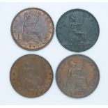 Four 1861 Queen Victoria halfpennies, Freeman dies 270, 273 and 275, three VF-EF, one darker tone