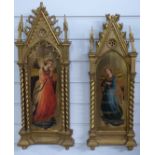 Pair of 19thC carved and gilt icons painted with winged angels, H64cm