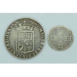 William and Mary 1689 half crown, together with a William II 1697 sixpence