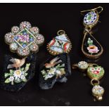 A collection of micro mosaic including Victorian sections, brooch, earring etc