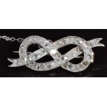 Victorian love knot brooch set with rose cut diamonds, 3.2 x 1.6cm, 4.1g