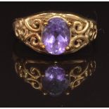 A 9ct gold ring set with an oval amethyst, size L, 2.4g