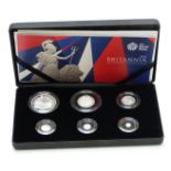 Royal Mint 2016 UK six coin silver proof Britannia set, cased with certificate
