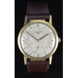 Longines 9ct gold gentleman's wristwatch ref. 6888 with subsidiary seconds dial, black hands, gold