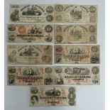 Nine State of Florida early 1860s banknotes comprising one dollar,  two dollar, 2 x 3 dollars, 2 x 5