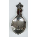 Liberty and Co 1911, George V Coronation hallmarked silver and red enamel caddy spoon, length 9.5cm,