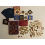 A small interesting collection of UK and overseas coinage, includes approximately 180g of mixed