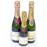 Two bottles of Moët & Chandon Champagne, both 12% vol, one 375ml 'fillette' the other 20cl, together