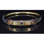 Victorian 15ct gold bangle set with sapphires and diamonds, Birmingham 1896, maker W G M, 10.3g