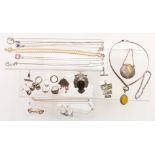A collection of silver jewellery including necklaces, bracelet, earrings, rings, cufflinks, etc