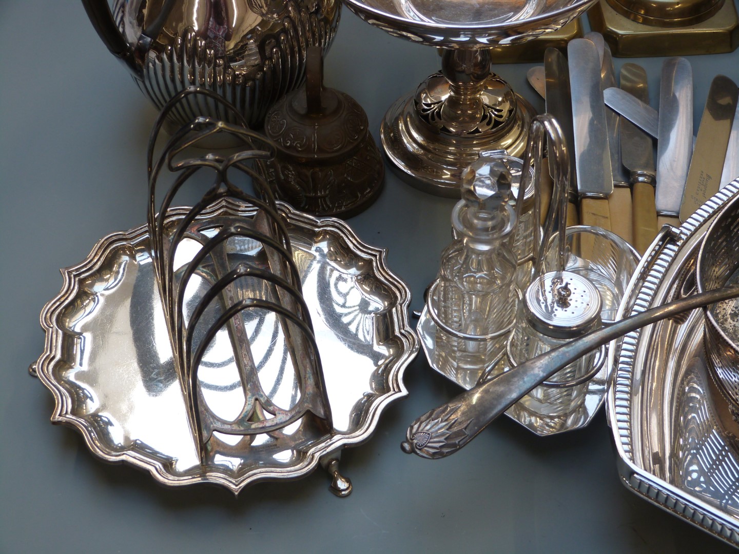 Large collection of silver plated and metal ware including swing handled dish, length 31cm, - Image 2 of 7