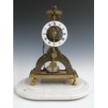 Mid-19thC single fusee brass skeleton clock, back plate stamped 620 with 4 in circle, striking on