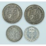 Queen Victoria 1888 Jubilee Maundy fourpence EF, together with two 1887 shillings and a George III