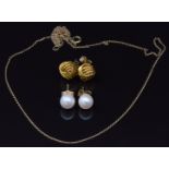 A pair of 9ct gold earrings (2.9g) and a pair of pearl earrings