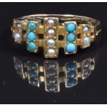 Edwardian ring set with turquoise and seed pearls, size N