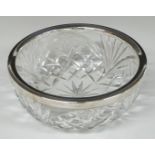 George VI hallmarked silver rimmed cut glass fruit or similar bowl, London 1940, maker Preece &