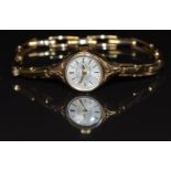 Rotary 9ct gold ladies wristwatch with gold hands and baton hour markers, silver dial and Swiss 21