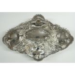 Edward VII Mappin & Webb hallmarked silver lobed and embossed bowl, London 1905, width 32cm,