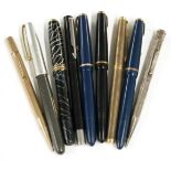 Nine various fountain pens and propelling pencils including The Conway Stewart 58 , Parker