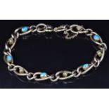 Edwardian 9ct rose gold bracelet set with turquoise and seed pearls, 7.7g