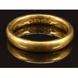 A 22ct gold wedding band/ ring, size J, 4.6g