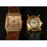 Two 18ct gold ladies wristwatches, one Titus with black hands, gold Arabic numerals and bronze dial,
