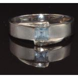 An 18ct white gold ring set with a square cut aquamarine, size N, 3.4g